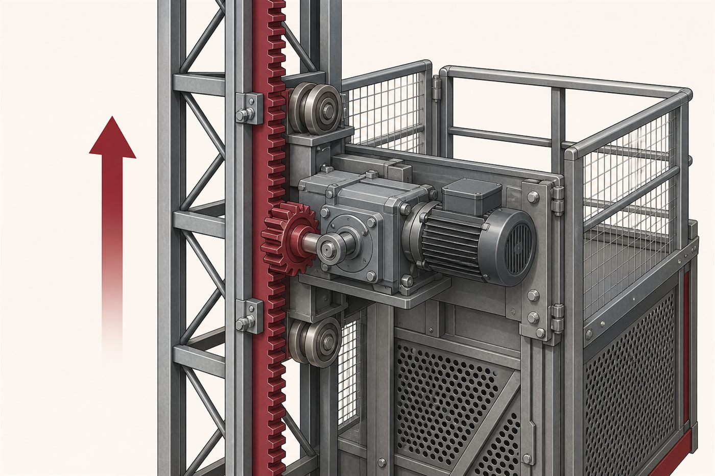 Rack drive in a construction hoist