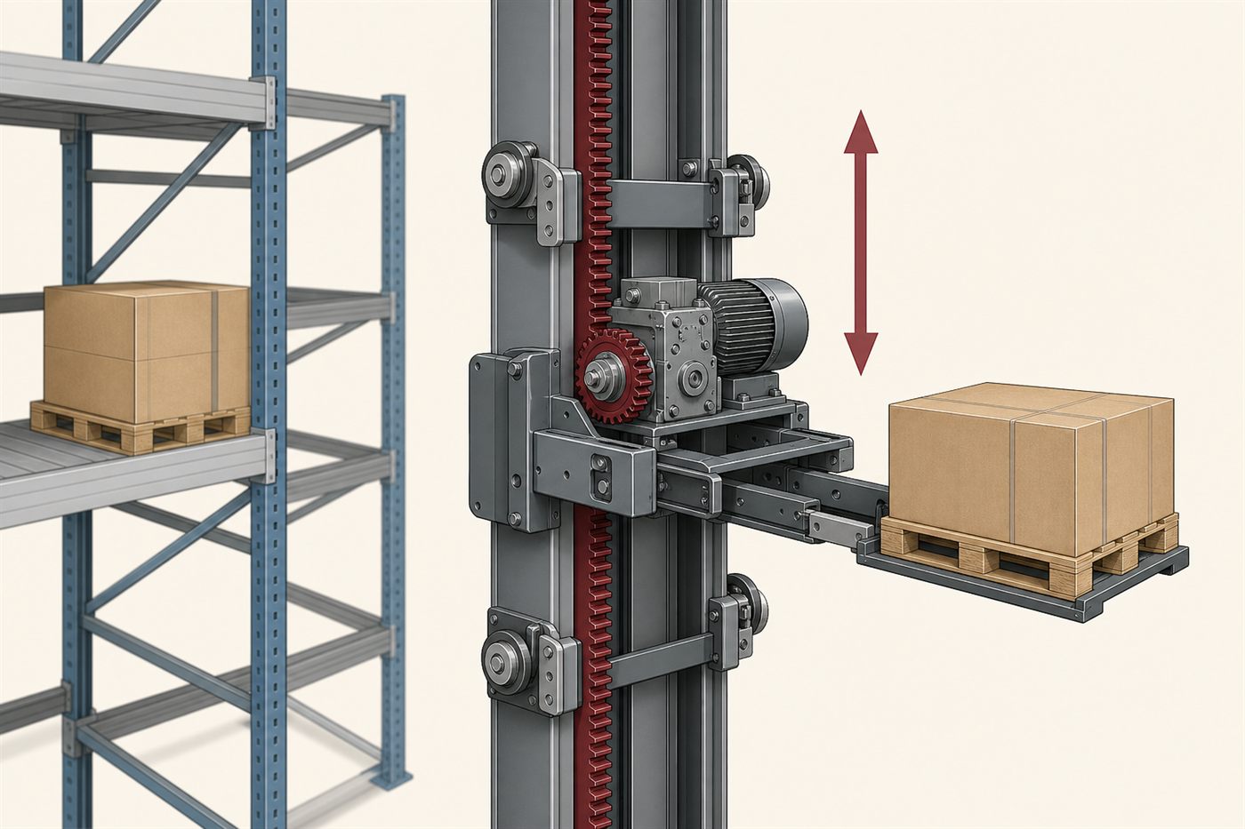 Stacker-crane load-carriage lift
